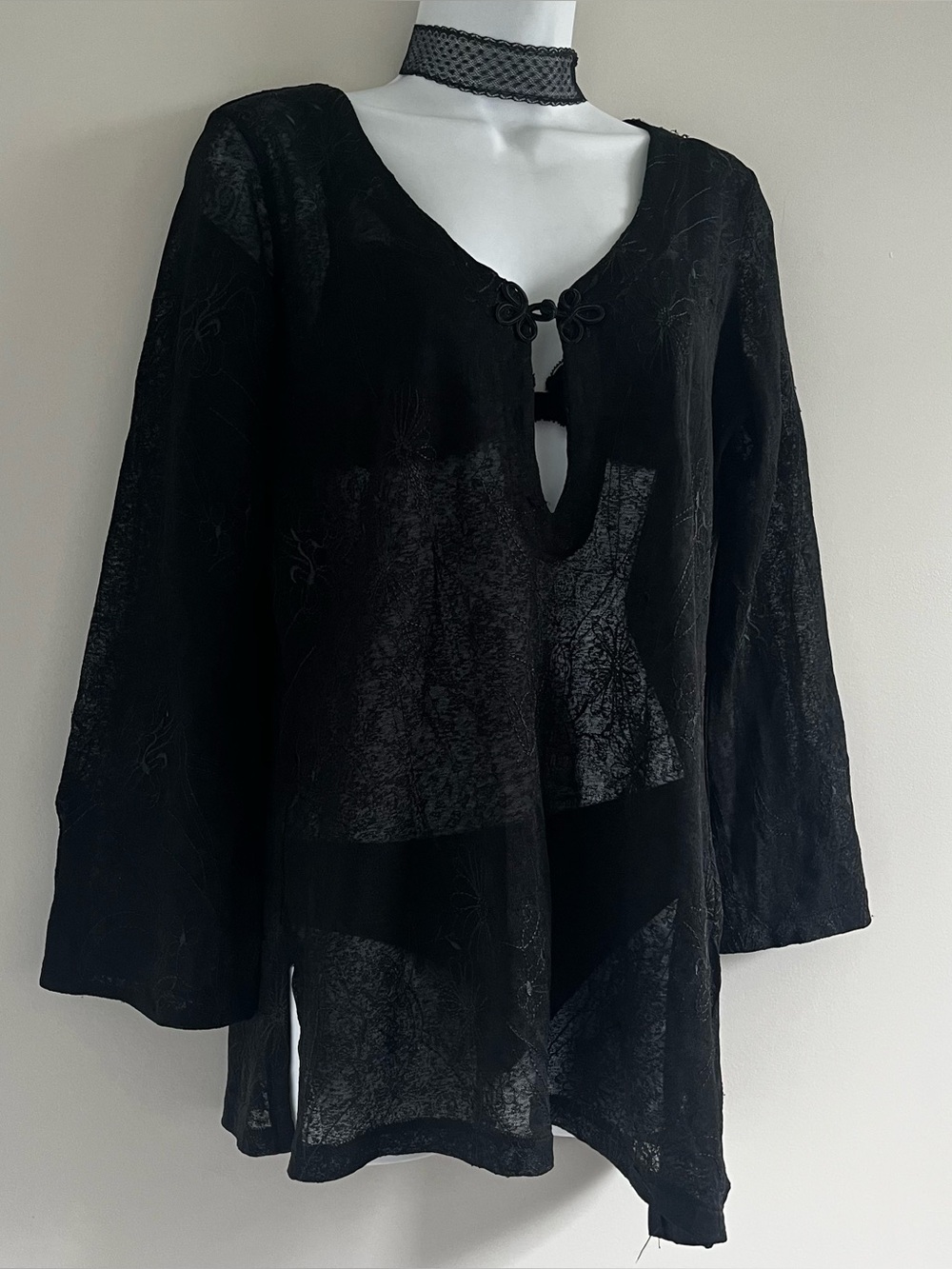 Vintage Sheer Asymmetrical Black Long Sleeve
